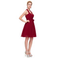 Grace Karin Halter Design Chiffon curto vestido de dama de honra vermelho escuro CL2290-3